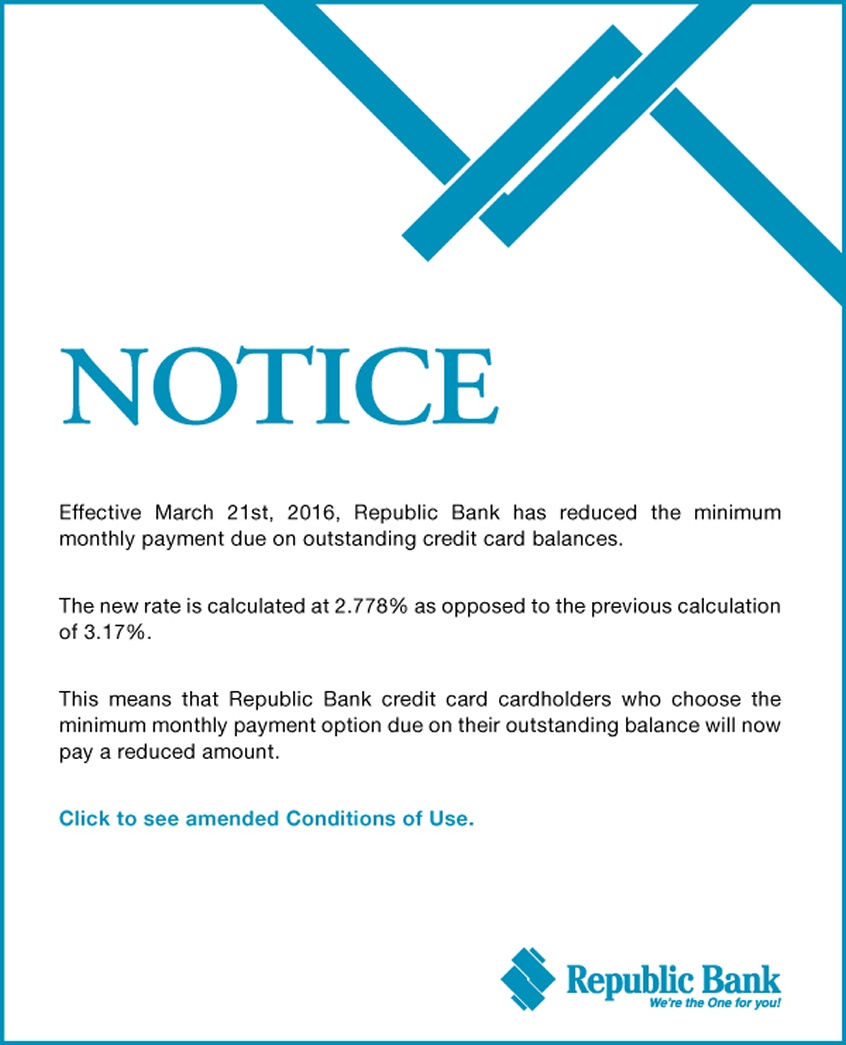 NOTICE Credit Card Monthly Payment Republic Bank
